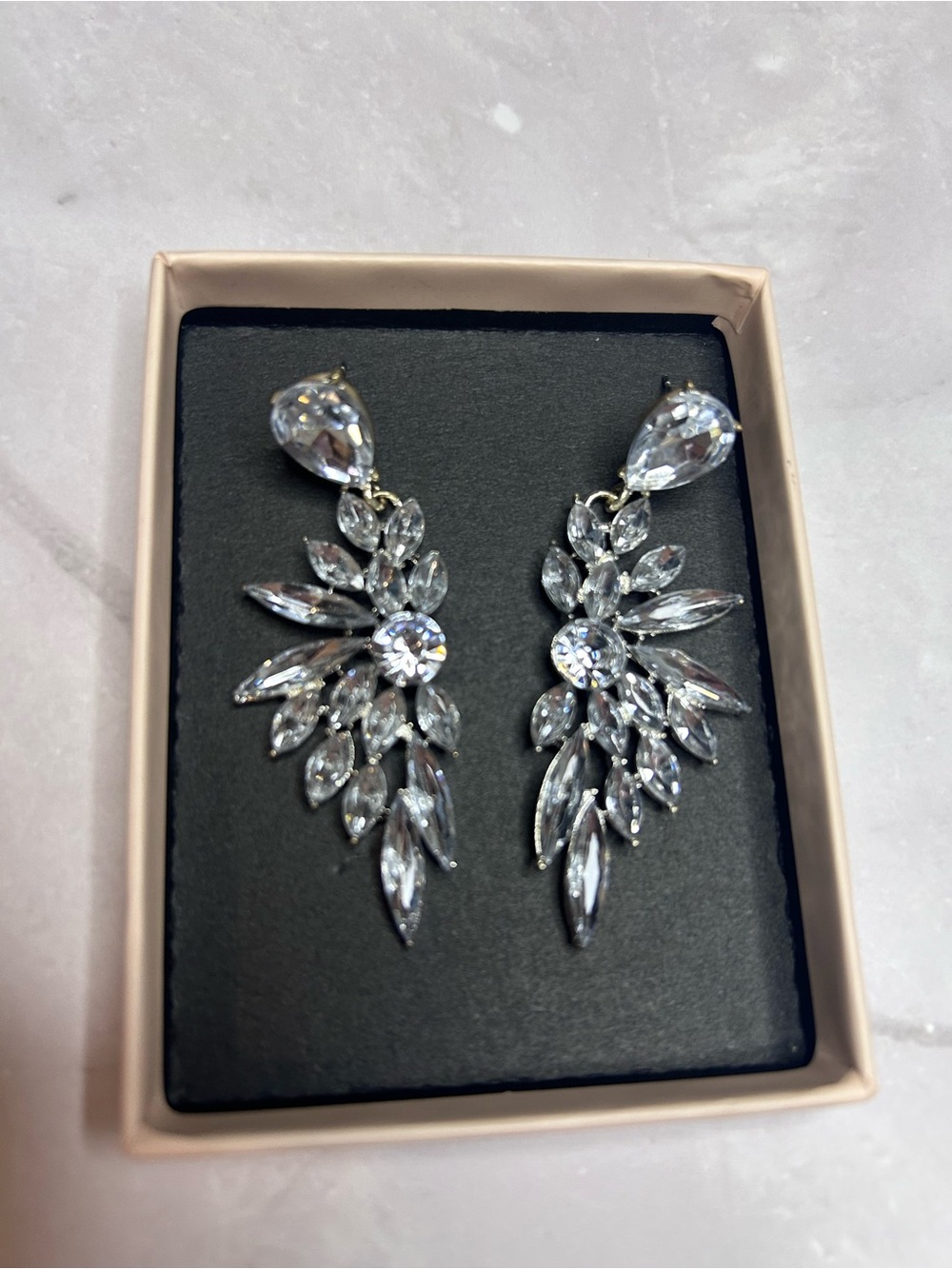 Crystal Drop Leaf Dangle Earrings - Clear